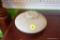 (R1) WHITE ALABASTER ROUND LIDDED BOWL; SHALLOW DISH WITH SYMMETRICAL LID WITH CARVED FLOWER HANDLE,