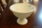 (R1) WHITE ALABASTER PEDESTAL BOWL/JAR; MEASURES 7 IN DIAMETER AND 5 IN TALL. HAS AN ACCOMPANYING