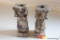 (R1) PAIR OF MARBLE CANDLESTICK HOLDERS; COLUMN-STYLE, BEIGE WITH BLACK MARBLING, SQUARE BASE. EACH