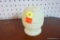 (R1) FROSTED GLASS OWL SHAPED CANDLE HOLDER; REMOVABLE TOP DOME, ROUND BASE, LIGHT YELLOW IN COLOR,