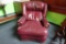 (R1) TOP QUALITY HANCOCK & MOORE RECLINING BURGUNDY LEATHER CLUB CHAIR; IN EXCELLENT CONDITION FROM