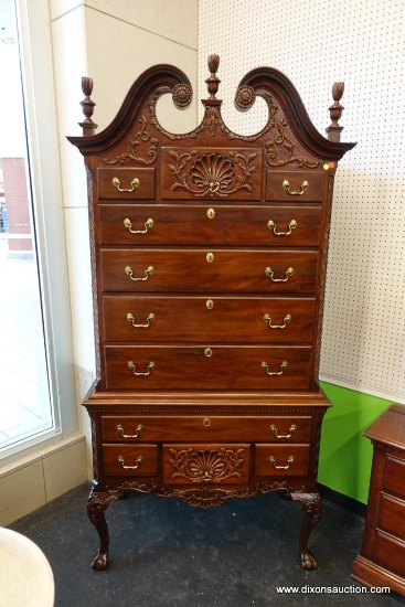 (R1) LINK-TAYLOR HEIRLOOM CHIPPENDALE HIGHBOY CHEST; 2 PIECES MAKE UP ONE ELEGANT BOUDOIR STORAGE