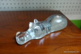 (R2) CLEAR ART GLASS HIPPOPOTAMUS; NO MARKINGS, SMOOTH ON BOTTOM WITH TEXTURED SURFACE OF ANIMAL