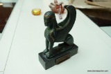 (R2) EGYPTIAN BRONZE SPHINX GRIFFON FIGURINE; ON A MARBLE BASE, THIS WINGED VERSION OF THE SPHINX