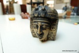 (R2) EGYPTIAN PRIMITIVE KING TUT HEAD; STANDS ABOUT 4 IN TALL, ROUND, CARVED FEATURES. UNIQUE