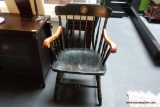 (R2) VIRGINIA TECH BANNISTER STYLE UNIVERSITY CHAIR; PAINTED BLACK WITH GOLD TRIM, THIS WOODEN CHAIR