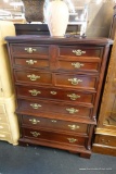 (R3) CHERRY CHEST OF DRAWERS BY BASSETT; 6 TOTAL DRAWERS (TOP IS 4 PANELED WITH CONTINUATION OF