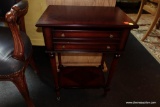 (R2) MAHOGANY INLAY PATTERNED SIDE TABLE; BANDED INLAY TOP WITH DIAMOND INLAY PATTERN ON LOWER