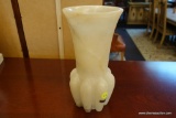 (R2) ITALIAN ALABASTER VASE; HAND CARVED BY DITTA PROF. BESSI, FLUTED BASE AND FLARE OUT UPPER EDGE.