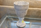 (R2) WHITE ALABASTER PEDESTAL GOBLET; CUP UNSCREWS FROM BASE, SCALLOPED TOP EDGE, MEASURES 5 IN