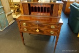 (R3) LADIES WRITING DESK; GORGEOUS HEPPLEWHITE DESIGN WITH BANDED INLAY PATTERN. ACCORDION DOORS ON