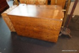 (R5) VINTAGE OAK BLANKET CHEST; 3 HINGED TOP, LIKELY BENCHCRAFTED, FLUSH WITH FLOOR AND FLAT TOP.