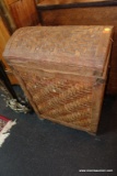 (R5) VINTAGE BAMBOO WOVEN TRUNK/CHEST; ARCHED TOP, METAL SIDE HANDLES AND HARDWARE. MEASURES 18 IN X