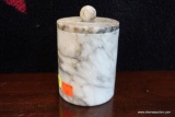 (WIN) CYLINDRICAL MARBLE CANISTER WITH LID; SIMPLE DESIGN WITH SPHERICAL KNOB ON LID, MEASURES 3.25