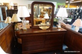 (R4) BROYHILL MAISON LENOIR DRESSER WITH MIRROR; SQUARE MIRROR WITH ROUNDED CORNERS OVER A DRESSER