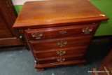 (R5) SUMTER CABINET COMPANY FOUR DRAWER NIGHTSTAND; RICH MAHOGANY FINISH WITH BRASS BATWING PULL