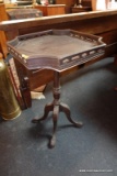 (R5) VINTAGE MAHOGANY PEDESTAL TABLE; GALLERY EDGE WITH PIERCED PATTERN AND CONCAVE CORNERS. SITS