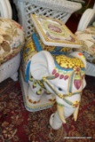 (WIN) PORCELAIN ELEPHANT PLANTER STAND; BEAUTIFULLY ORNATE AND DETAILED WHITE ELEPHANT WITH