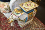 (WIN) PORCELAIN ELEPHANT PLANTER STAND; BEAUTIFULLY ORNATE AND DETAILED WHITE ELEPHANT WITH