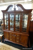 (R1) ELEGANT CHIPPENDALE CHINA HUTCH AND BUFFET; BROKEN PEDIMENT WITH A PIERCED PATTERN AND A