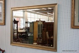 (R1) LARGE RECTANGULAR HANGING MIRROR; GOLD PAINTED FRAME WITH ROPE DETAIL FRAMING THE MIRROR.
