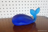 (R1) BLUE GLASS WHALE; FROSTED COBALT BLUE GLASS, PERFECT FOR OCEAN LOVERS OR CONTRIBUTING TO A