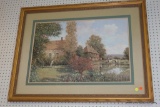 (WALL) FRAMED AND TRIPLE MATTED DAVID GARCIA PRINT; IMAGE OF A COUNTRY COTTAGE LANDSCAPE WITH A
