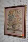 (WALL) FURBER GARDINER AT KENSINGTON PRINT; FRAMED AND PINK MATTED, FAMOUS FLORAL BOTANICAL PRINT