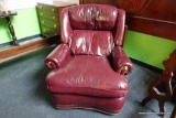 (R1) TOP QUALITY HANCOCK & MOORE RECLINING BURGUNDY LEATHER CLUB CHAIR; IN EXCELLENT CONDITION FROM