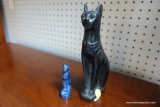 (R2) BASTET EGYPTIAN CAT STATUES; MADE FROM RESIN, LARGER IS 8 IN TALL AND IS PAINTED BLACK, AND