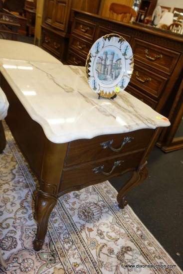 (WIN) MARBLE TOP END TABLES; LOVELY FRENCH COUNTRY STYLE MARBLE TOP MATCHING END TABLES FEATURES