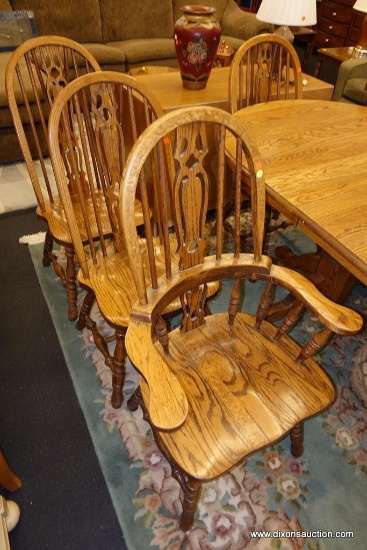 (WIN) NICE OAK DINING FROM CHAIRS SET; INCLUDES 6 CHAIRS WITH SPINDLES AND CARVED DETAIL ON THE