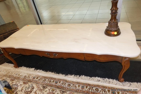 (WIN) MARBLE TOP COFFEE TABLE; LOVELY FRENCH COUNTRY STYLE MARBLE TOP COFFEE TABLE FEATURES