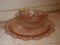 (DR) PINK GLASS DISH LOT; INCLUDES A PINK SCALLOPED EDGE SERVING PLATE, AND A PINK SCALLOPED EDGE