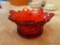 (DR) RED DECORATIVE GLASS BOWL; HEAVY GLASS DISH WITH DECORATIVE DETAILING, POSSIBLY USED FOR