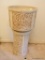 (DR) FLORAL ENGRAVED PLANTER; TALL PEDESTAL ROUND PLANTER HAS FLOWER PATTERNS ON THE OUTSIDE AND ALL