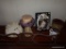 (BAS) ASSORTED DECOR ITEMS LOT; INCLUDES 2 CREAM COLORED CELESTIAL/CHERUB PLANT OR CANDLE STANDS, AN