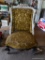 (GAR) VINTAGE ORNATELY CARVED CHAIR WITH GOLDENROD VELVET UPHOLSTERY; WOOD TRIM HAS BEEN PARTIALLY