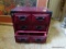 (BAS2) MUSICAL JEWELRY BOX; DARK RED WOODEN MUSICAL JEWELRY BOX WITH BLACK ACCENTS AND BLACK PULL