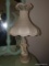 (BED) VINTAGE VICTORIAN FIGURINE LAMP; BEAUTIFUL VICTORIAN GALLERY BELL SHADE WITH SCALLOPED EDGES