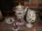 (LR) BIRDS OF PARADISE CERAMIC EGG AND DECOR LOT; LOT ALSO INCLUDES A CERAMIC TEAPOT CANDLE AND