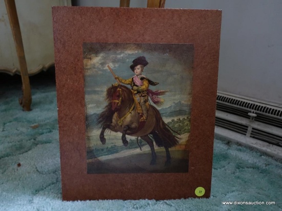 (BED) VINTAGE FRENCH VICTORIAN MILITIA WALL DECOR; APPLIQUED PORTRAIT OF MILITARY ON HORSEBACK,