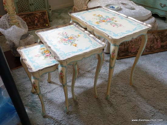 (BED) SET OF VICTORIAN NESTING TABLES; RECTANGULAR WITH SCALLOPED EDGES AND CABRIOLE LEGS, EACH IS