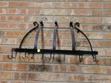 (KIT) METAL WALL MOUNT POT RACK; BLACK IN COLOR, HOOKS INCLUDED