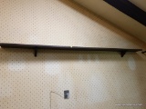 (KIT) WOODEN WALL MOUNT SHELF; NICE AND LONG WOODEN SHELF, INCLUDES TWO WOODEN BRACKETS. MEASURES