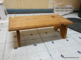 (KIT) WIDE WOODEN STEP STOOL; HAS AD/DC CARVED ON TOP. MEASURES 20 IN X 9 IN 7 IN.