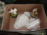 (GAR) BOX LOT; INCLUDES ASSORTED PORCELAIN FIGURINES, MUSICAL ITEMS, AND WALL DECOR.