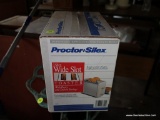 (GAR) PROCTOR SILEX 2-SLICE WIDE SLOT TOASTER; IN ORIGINAL BOX, MODEL #079834.