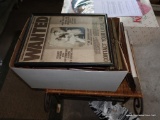 (GAR) BOX OF FRAMED ITEMS; MOST ARE 8 IN X 11 IN AND ARE VINTAGE PHOTOS OR OLD ARTICLES, PLAYBILLS,