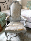 (BED) FRENCH PROVINCIAL ARMCHAIR; ONE OF A PAIR (OTHER IS LISTED IN LOT #8). FACTORY PAINTED WOOD